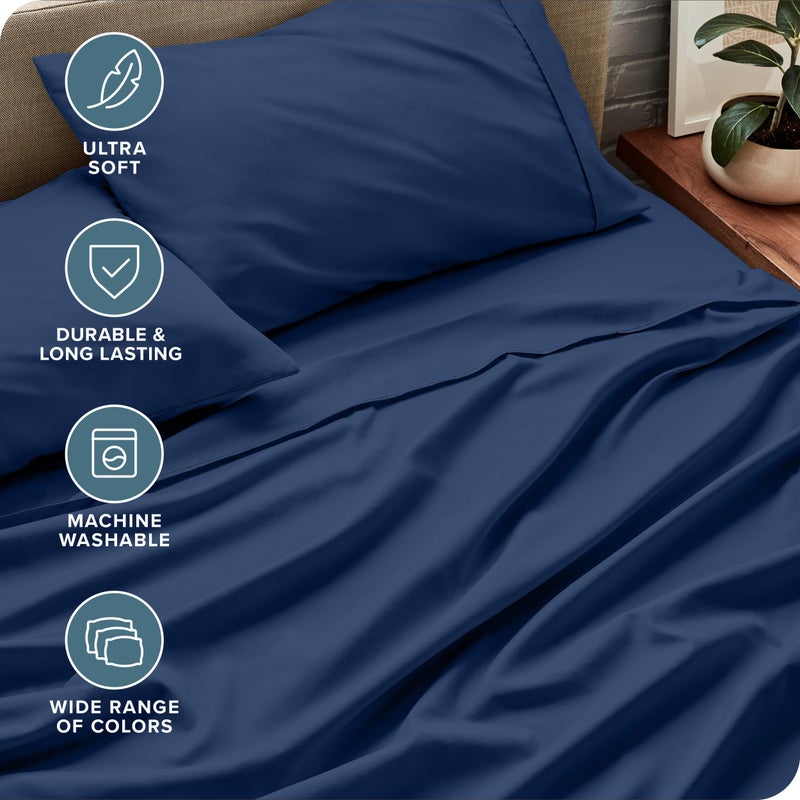 Bare Home Queen Sheet Set - Luxury 1800 Ultra-Soft Microfiber - Double Brushed - Deep Pockets - Easy Fit - 4 Piece Set - Bedding Sheets & Pillowcases (Queen  Dark Blue) - Image 4